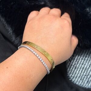 Lab diamond 3ct tennis bracelet 14k white gold .